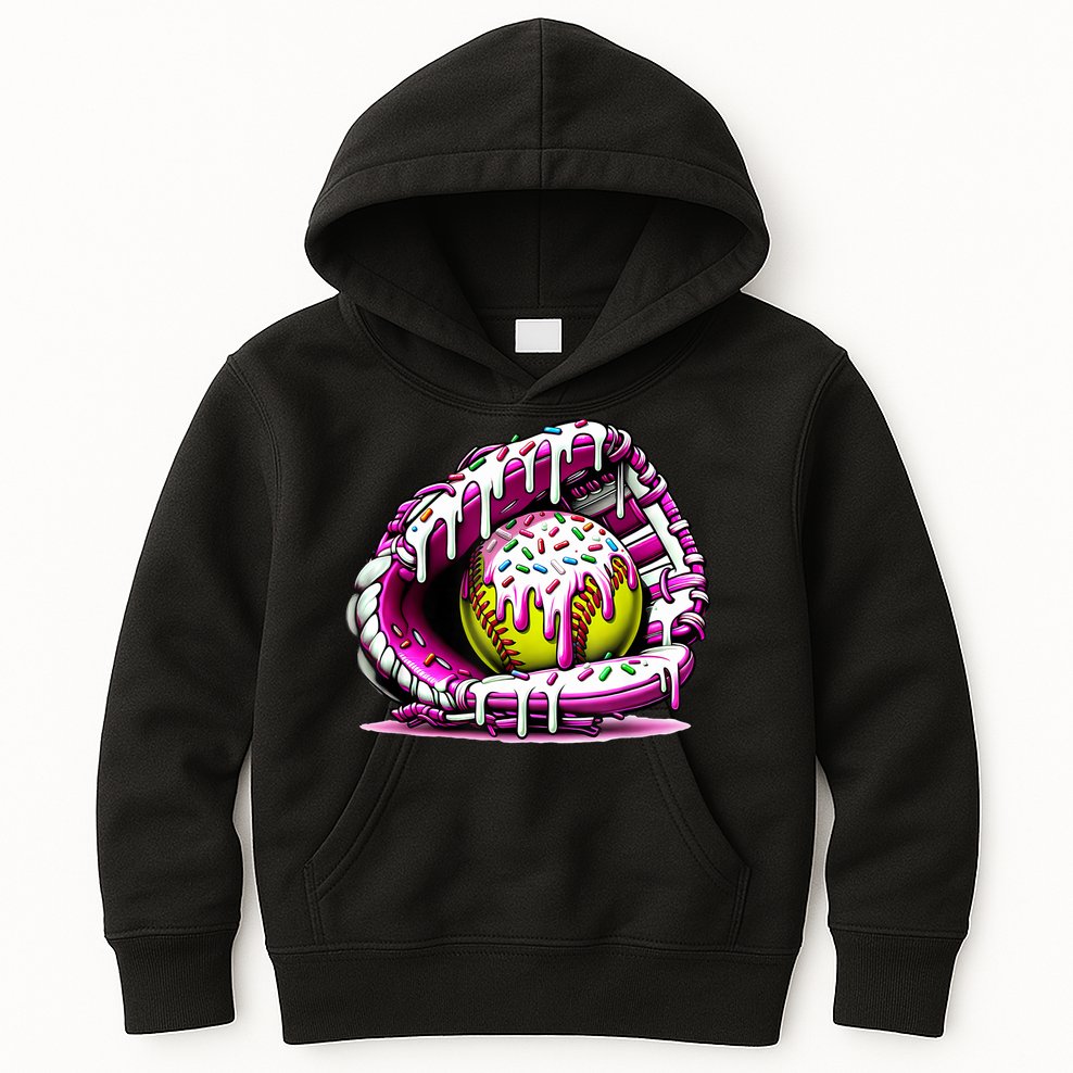 Softball Drip Ice Cream Sprinkles Softball Glove  Kids Hoodie