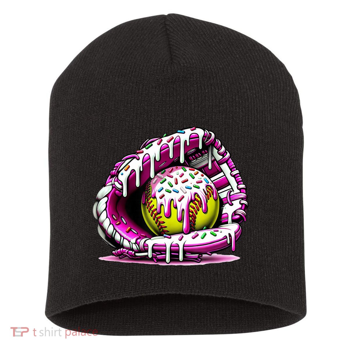 Softball Drip Ice Cream Sprinkles Softball Glove  Short Acrylic Beanie