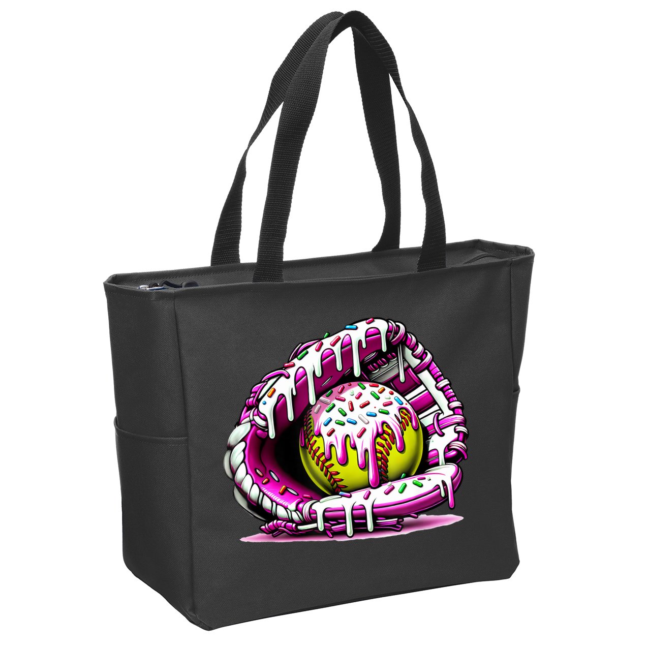 Softball Drip Ice Cream Sprinkles Softball Glove  Zip Tote Bag