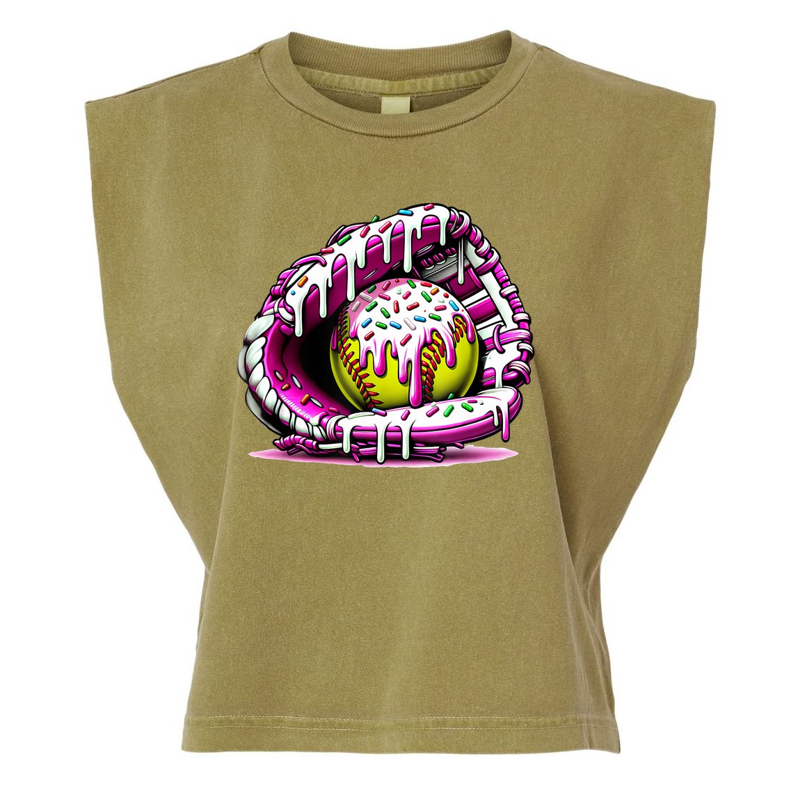 Softball Drip Ice Cream Sprinkles Softball Glove  Garment-Dyed Women's Muscle Tee