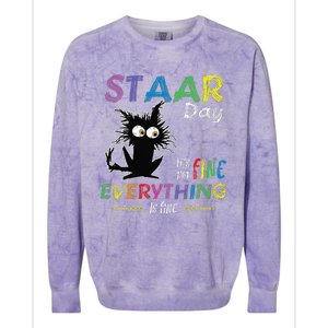 Staar Day ItS Fine Everything Is Fine Funny Cat Testing Day Colorblast Crewneck Sweatshirt