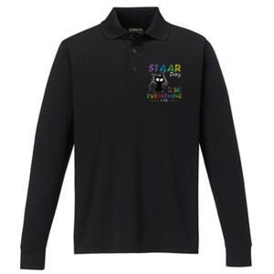 Staar Day ItS Fine Everything Is Fine Funny Cat Testing Day Performance Long Sleeve Polo