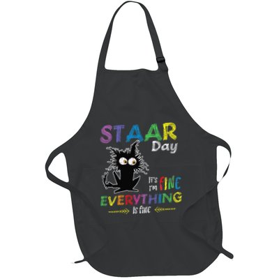Staar Day ItS Fine Everything Is Fine Funny Cat Testing Day Full-Length Apron With Pockets