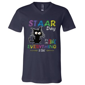 Staar Day ItS Fine Everything Is Fine Funny Cat Testing Day V-Neck T-Shirt