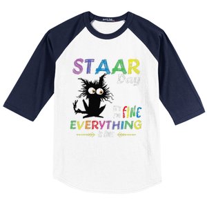 Staar Day ItS Fine Everything Is Fine Funny Cat Testing Day Baseball Sleeve Shirt