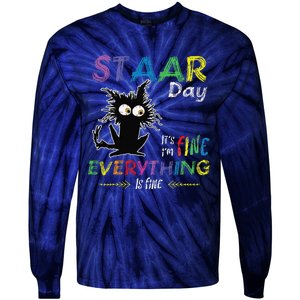 Staar Day ItS Fine Everything Is Fine Funny Cat Testing Day Tie-Dye Long Sleeve Shirt