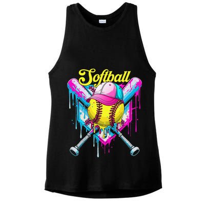 Softball Drip Ice Cream Coquette Bow Softball For Ladies PosiCharge Tri-Blend Wicking Tank