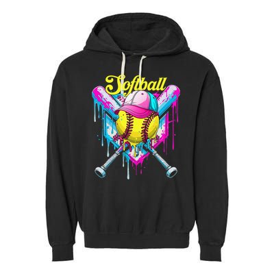 Softball Drip Ice Cream Coquette Bow Softball For Garment-Dyed Fleece Hoodie