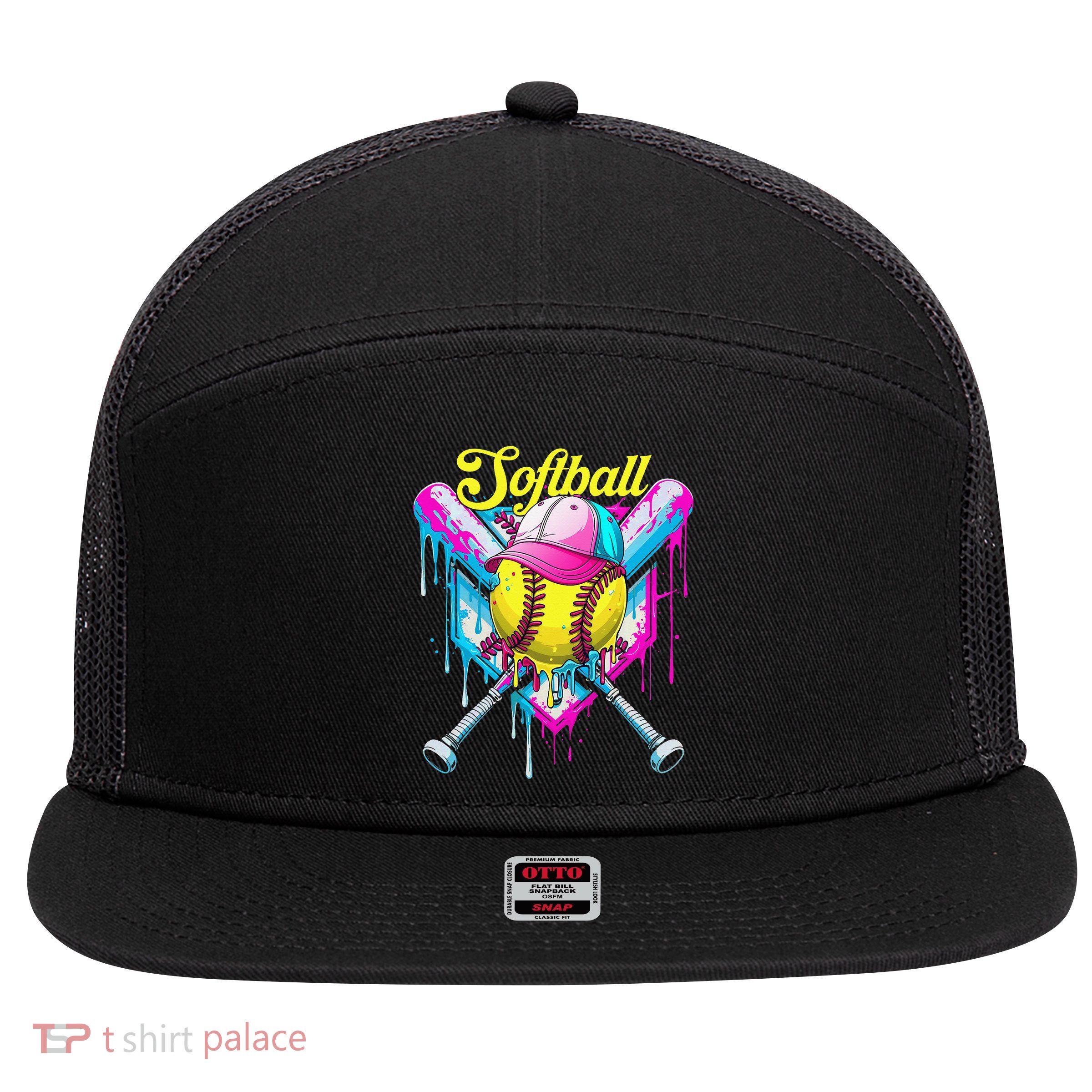 Softball Drip Ice Cream Coquette Bow Softball For 7 Panel Mesh Trucker Snapback Hat