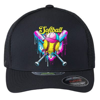 Softball Drip Ice Cream Coquette Bow Softball For Flexfit Unipanel Trucker Cap