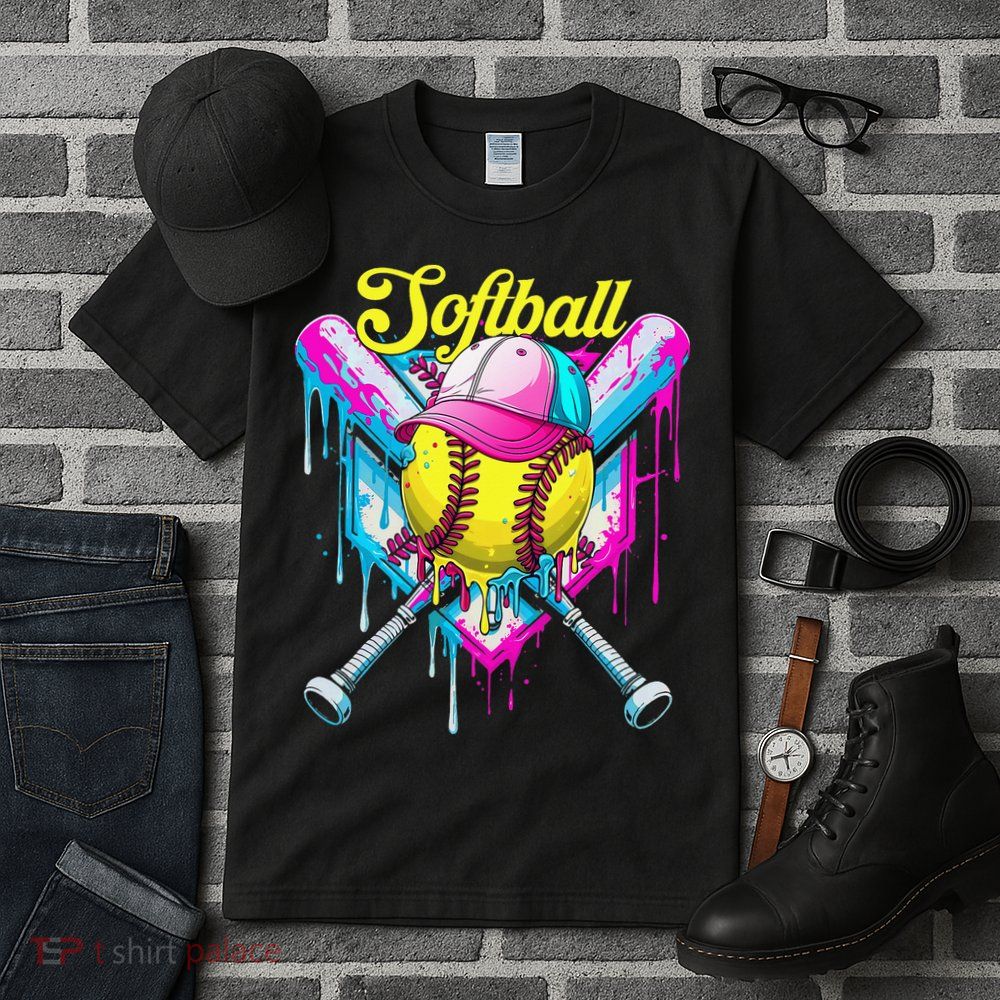 Softball Drip Ice Cream Coquette Bow Softball For Tall T-Shirt