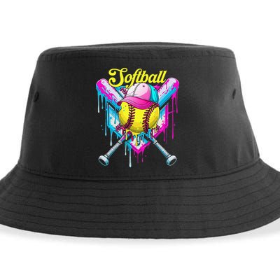 Softball Drip Ice Cream Coquette Bow Softball For Sustainable Bucket Hat