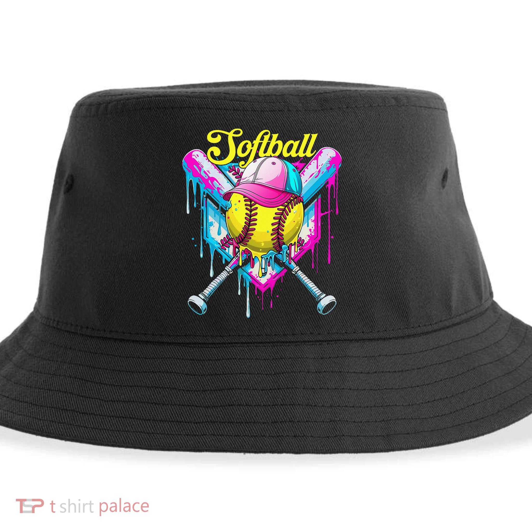 Softball Drip Ice Cream Coquette Bow Softball For Sustainable Bucket Hat