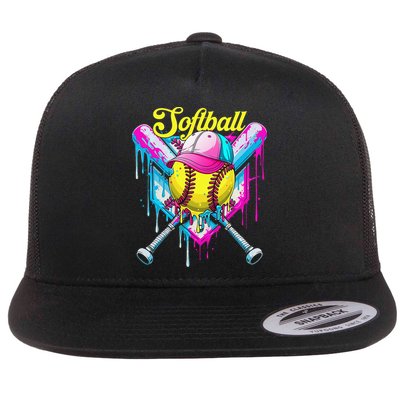 Softball Drip Ice Cream Coquette Bow Softball For Flatbill Hat