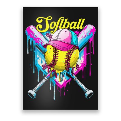 Softball Drip Ice Cream Coquette Bow Softball For Poster