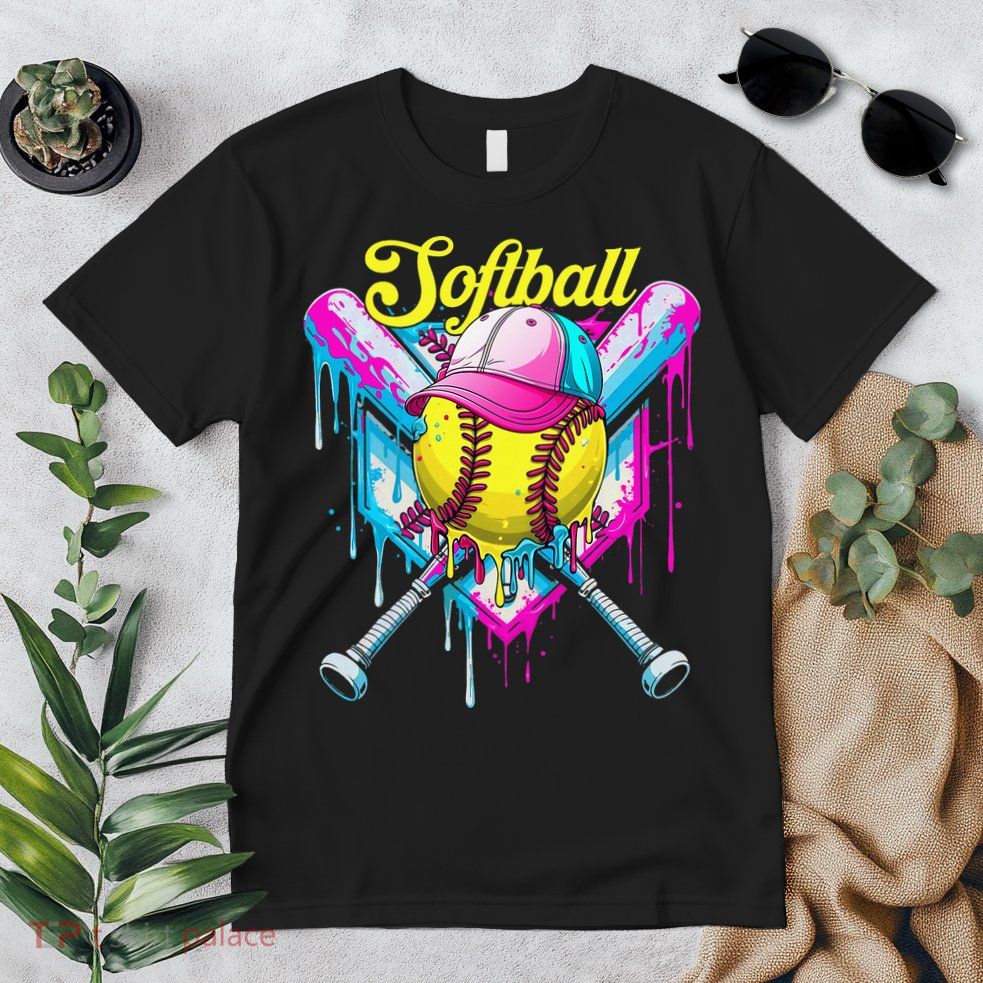 Softball Drip Ice Cream Coquette Bow Softball For Premium T-Shirt