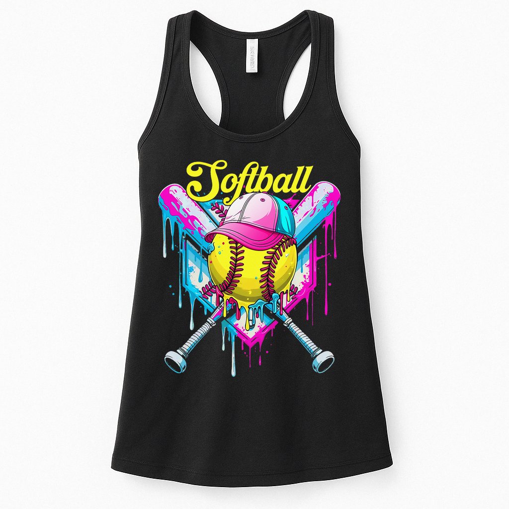 Softball Drip Ice Cream Coquette Bow Softball For Womens Tank Top