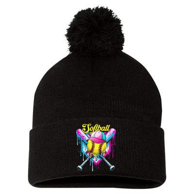 Softball Drip Ice Cream Coquette Bow Softball For Pom Pom 12in Knit Beanie