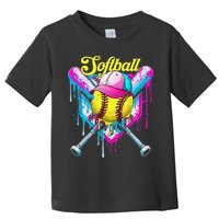 Softball Drip Ice Cream Coquette Bow Softball For Toddler T-Shirt