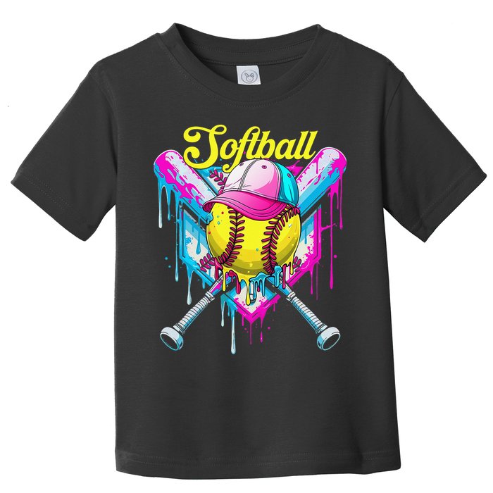 Softball Drip Ice Cream Coquette Bow Softball For Toddler T-Shirt