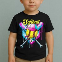 Softball Drip Ice Cream Coquette Bow Softball For Toddler T-Shirt