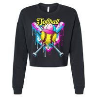 Softball Drip Ice Cream Coquette Bow Softball For Cropped Pullover Crew