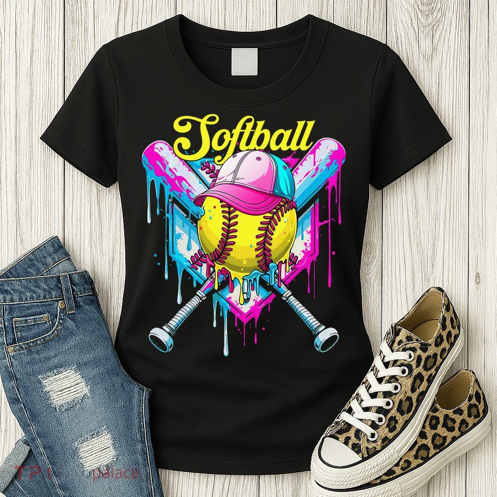 Softball Drip Ice Cream Coquette Bow Softball For Womens T-Shirt