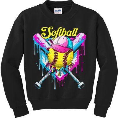 Softball Drip Ice Cream Coquette Bow Softball For Kids Sweatshirt