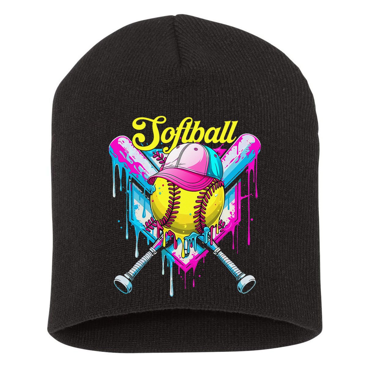 Softball Drip Ice Cream Coquette Bow Softball For Short Acrylic Beanie