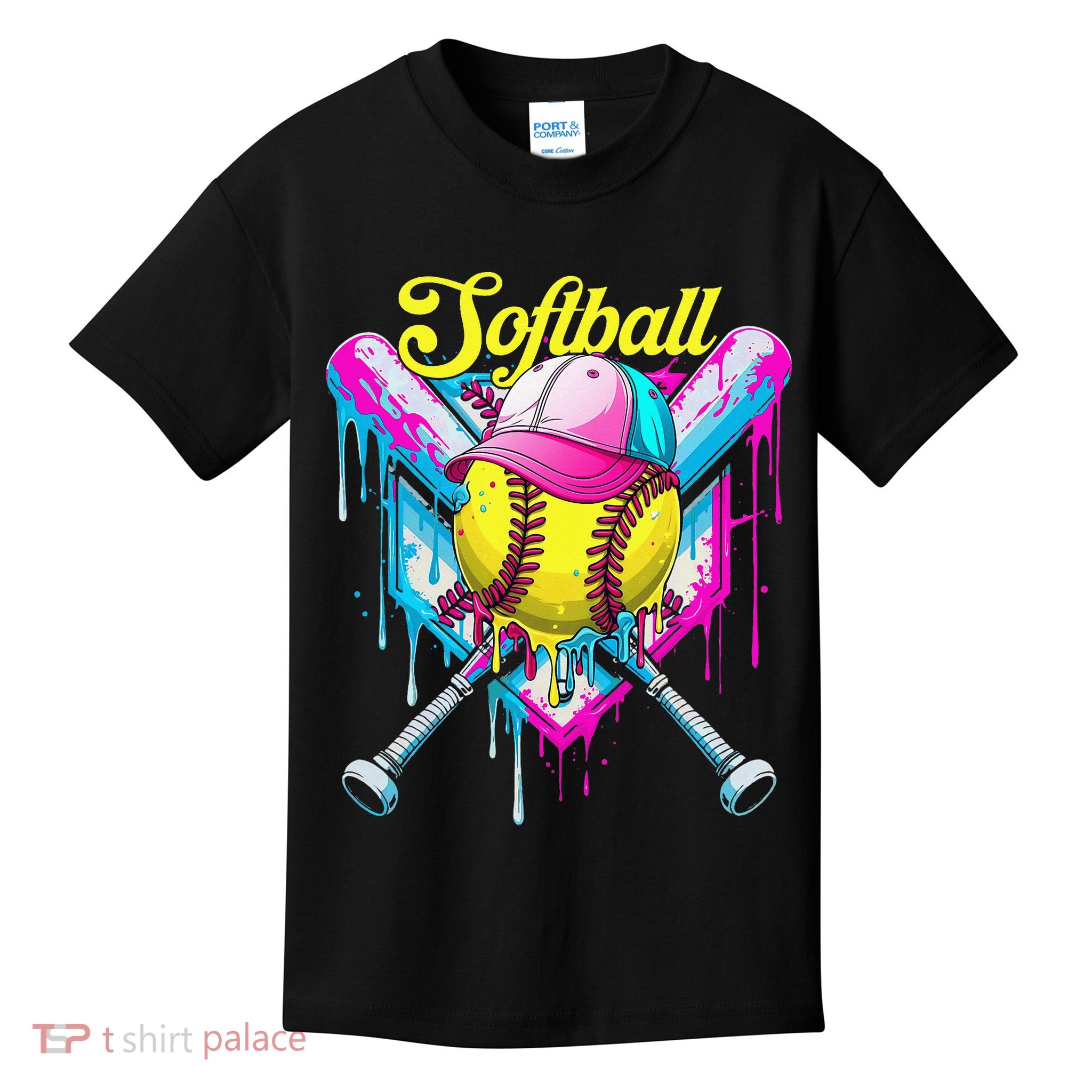 Softball Drip Ice Cream Coquette Bow Softball For Kids T-Shirt