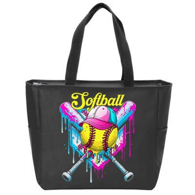 Softball Drip Ice Cream Coquette Bow Softball For Zip Tote Bag