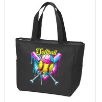 Softball Drip Ice Cream Coquette Bow Softball For Zip Tote Bag