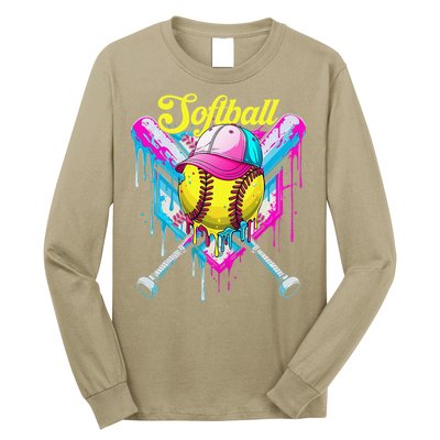 Softball Drip Ice Cream Coquette Bow Softball For Long Sleeve Shirt