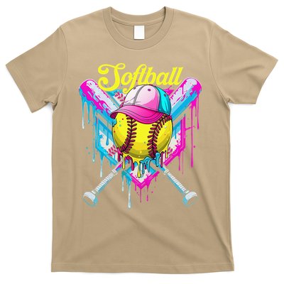 Softball Drip Ice Cream Coquette Bow Softball For T-Shirt