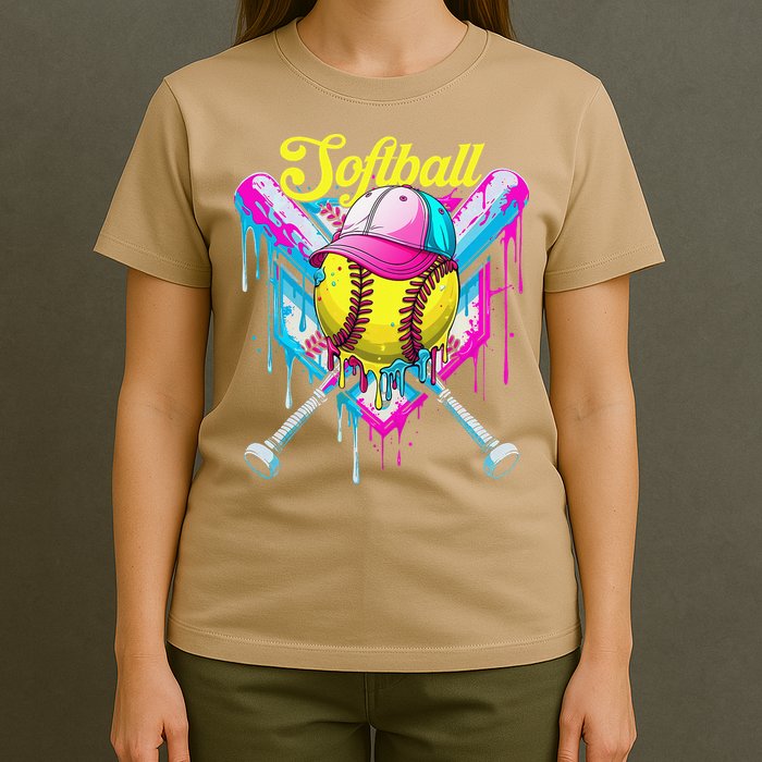 Softball Drip Ice Cream Coquette Bow Softball For T-Shirt