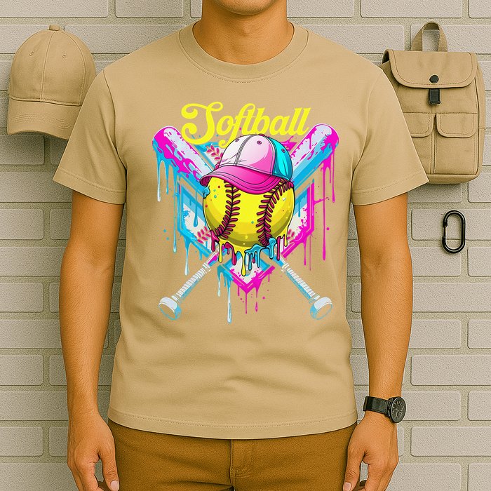 Softball Drip Ice Cream Coquette Bow Softball For T-Shirt
