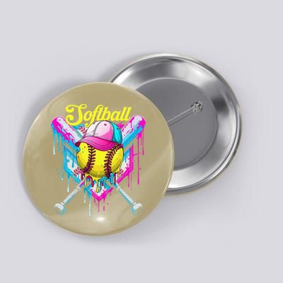 Softball Drip Ice Cream Coquette Bow Softball For Button