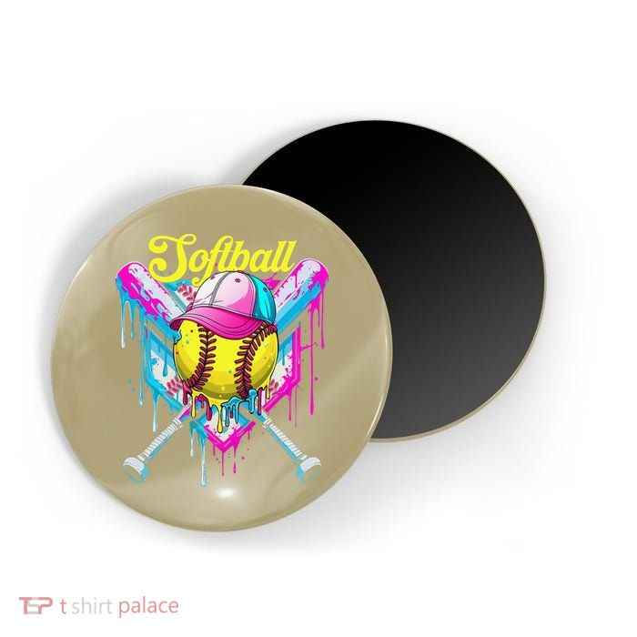 Softball Drip Ice Cream Coquette Bow Softball For Magnet