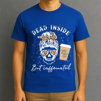 Skull Dead Inside But Caffeinated Skeleton Messy Bun Leopard Cool Gift T-Shirt