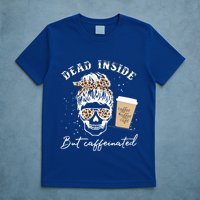 Skull Dead Inside But Caffeinated Skeleton Messy Bun Leopard Cool Gift T-Shirt