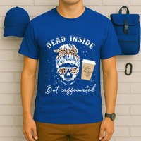 Skull Dead Inside But Caffeinated Skeleton Messy Bun Leopard Cool Gift T-Shirt
