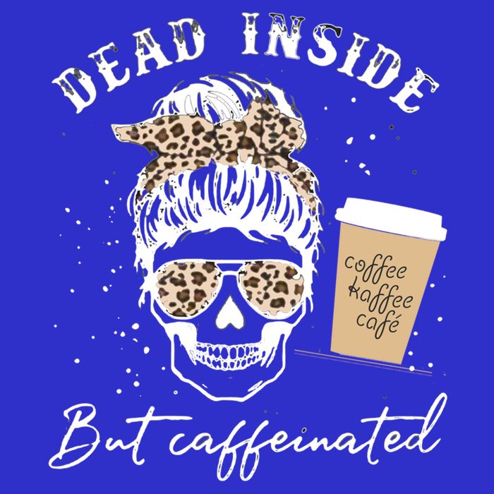 Skull Dead Inside But Caffeinated Skeleton Messy Bun Leopard Cool Gift T-Shirt