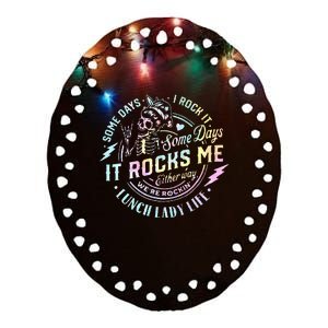 Some Days It Rocks Me Messy Skull Lunch Lady Life Ca Tie Dye Ceramic Oval Ornament