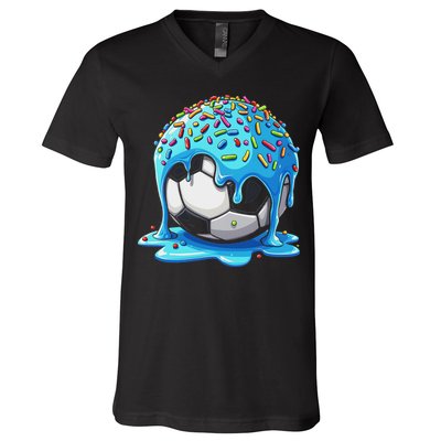 Soccer Drip Ice Cream Drip With Sprinkles Summer V-Neck T-Shirt