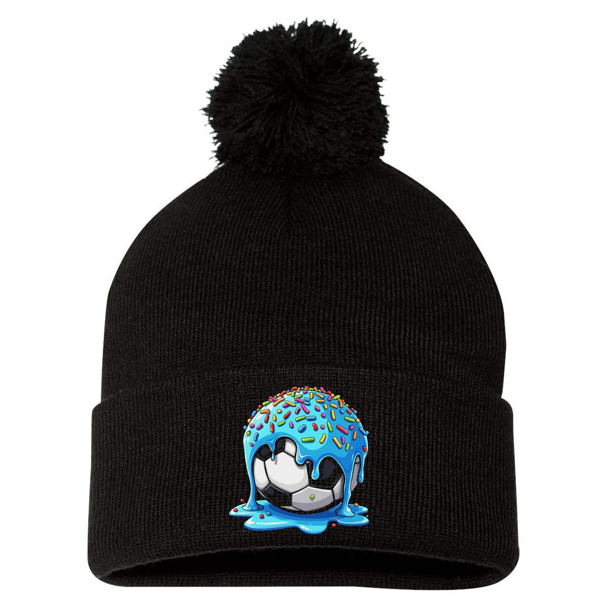 Soccer Drip Ice Cream Drip With Sprinkles Summer Pom Pom 12in Knit Beanie