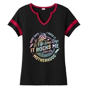 Some Days I Rock It Some Days It Rocks Me Tie Dye Skull Mom Ladies Halftime Notch Neck Tee