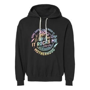 Some Days I Rock It Some Days It Rocks Me Tie Dye Skull Mom Garment-Dyed Fleece Hoodie