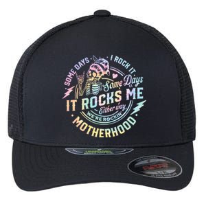 Some Days I Rock It Some Days It Rocks Me Tie Dye Skull Mom Flexfit Unipanel Trucker Cap