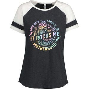 Some Days I Rock It Some Days It Rocks Me Tie Dye Skull Mom Enza Ladies Jersey Colorblock Tee