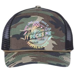 Some Days I Rock It Some Days It Rocks Me Tie Dye Skull Mom Retro Rope Trucker Hat Cap